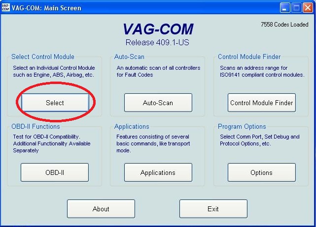 Vag-Com main screen